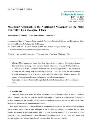 Molecular Approach to the Nyctinastic Movement of the Plant Controlled by a Biological Clock
