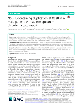 NSDHL-Containing Duplication at Xq28 in a Male Patient with Autism