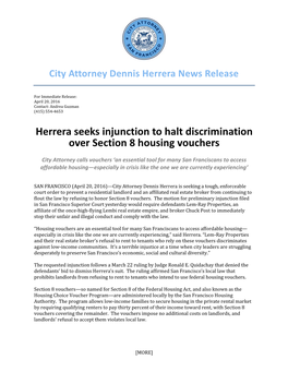 Herrera Seeks Injunction to Halt Discrimination Over Section 8 Housing Vouchers