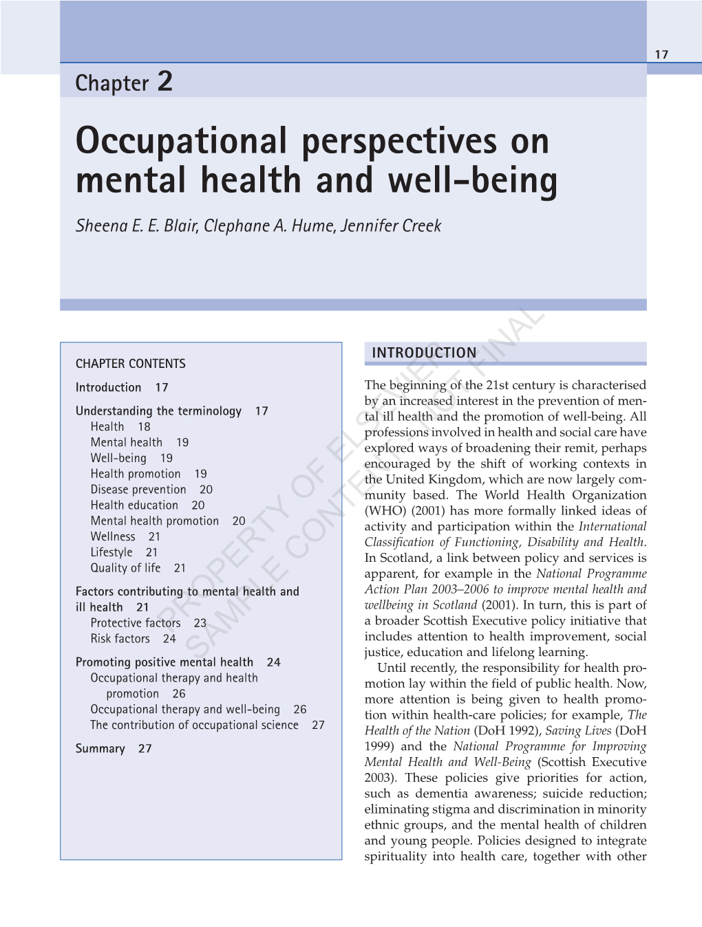 Occupational Perspectives on Mental Health and Well-Being Sheena E