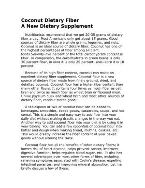 Coconut Dietary Fiber a New Dietary Supplement
