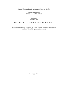 Historic Bays: Memorandum by the Secretariat of the United Nations