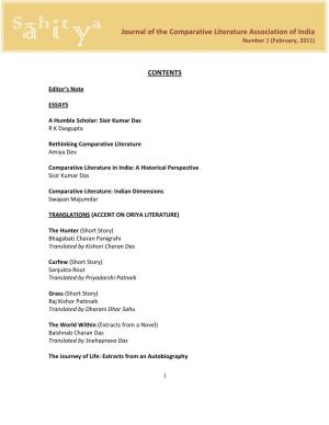 Journal of the Comparative Literature Association of India Number 1 (February, 2011)