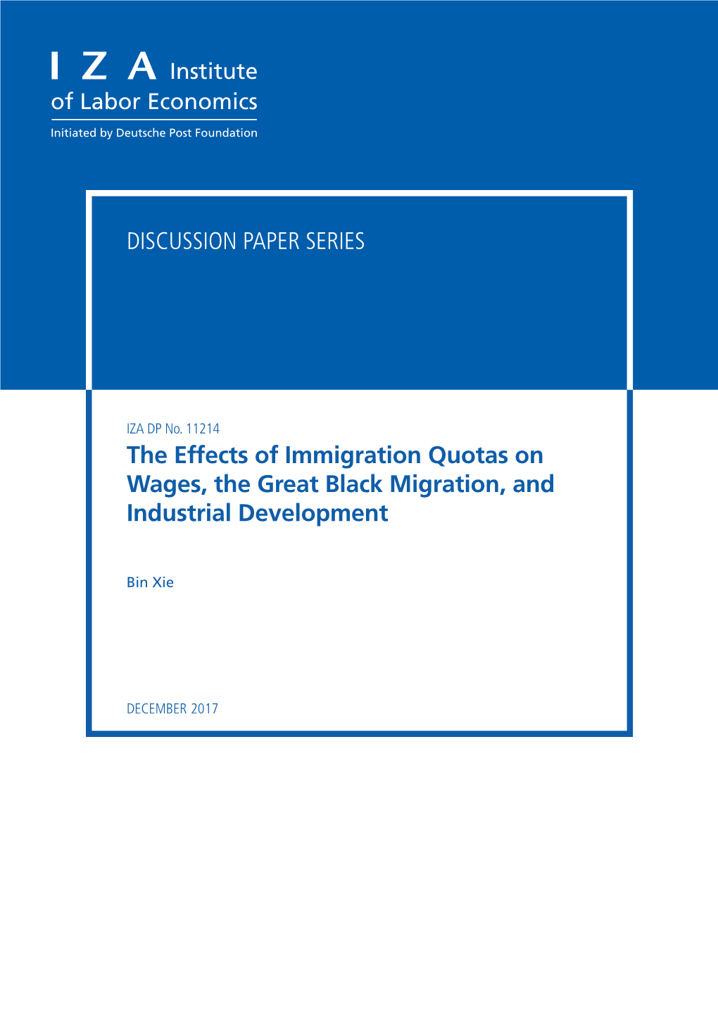 The Effects of Immigration Quotas on Wages, the Great Black Migration, and Industrial Development