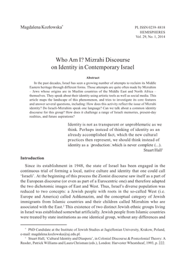 Who Am I? Mizrahi Discourse on Identity in Contemporary Israel 47