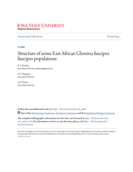 Structure of Some East African Glossina Fuscipes Fuscipes Populations E