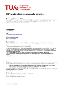 DNA-Functionalized Supramolecular Polymers