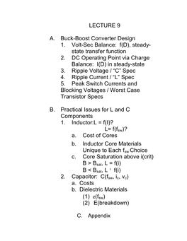 LECTURE 9 A. Buck-Boost Converter Design 1. Volt-Sec Balance: F(D)