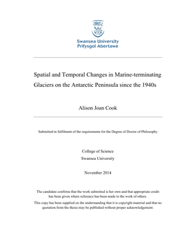 Spatial and Temporal Changes in Marine-Terminating Glaciers on the Antarctic Peninsula Since the 1940S