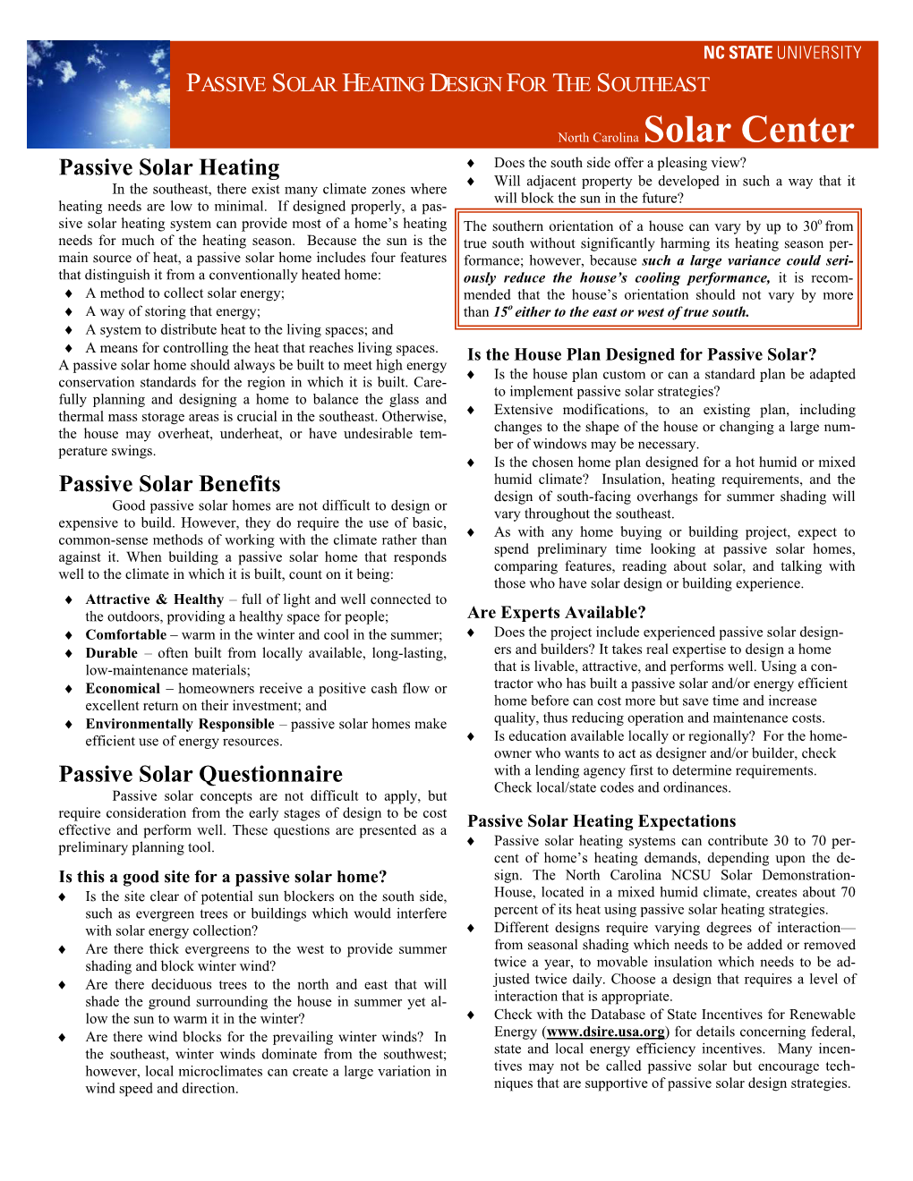 Passive Solar Heating Design for the Southeast