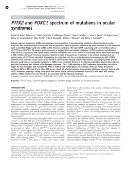 PITX2 and FOXC1 Spectrum of Mutations in Ocular Syndromes