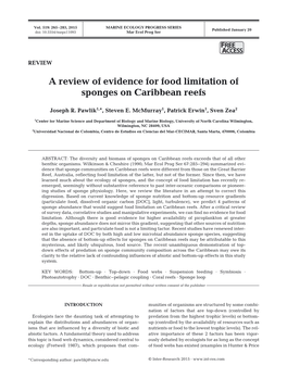 A Review of Evidence for Food Limitation of Sponges on Caribbean Reefs