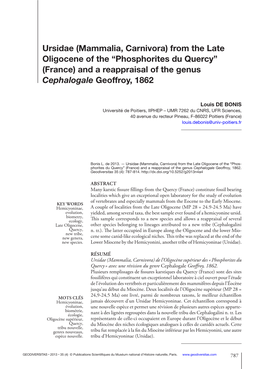 Ursidae (Mammalia, Carnivora) from the Late Oligocene of the “Phosphorites Du Quercy” (France) and a Reappraisal of the Genus Cephalogale Geoffroy, 1862