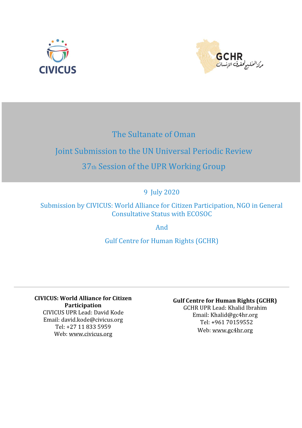 Oman Joint Submission to the UN Universal Periodic Review