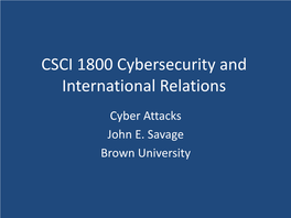 CSCI 1800 Cybersecurity and International Relations