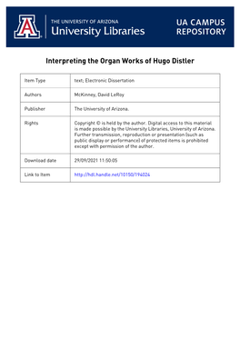 Interpreting the Organ Works of Hugo Distler