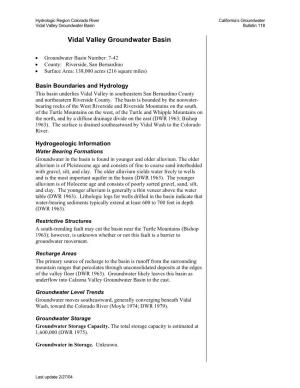 Vidal Valley Groundwater Basin Bulletin 118