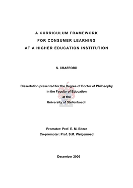 A Curriculum Framework for Consumer Learning at a Higher Education Institution, Using a Case Study Design