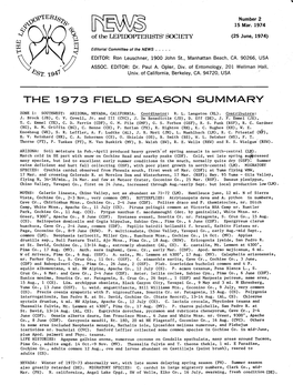 The 1973 Field Season Summary