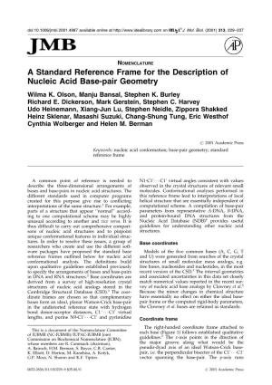 A Standard Reference Frame for the Description of Nucleic Acid Base-Pair Geometry Wilma K