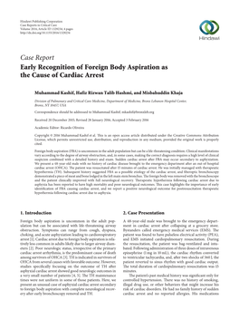 Early Recognition of Foreign Body Aspiration As the Cause of Cardiac Arrest