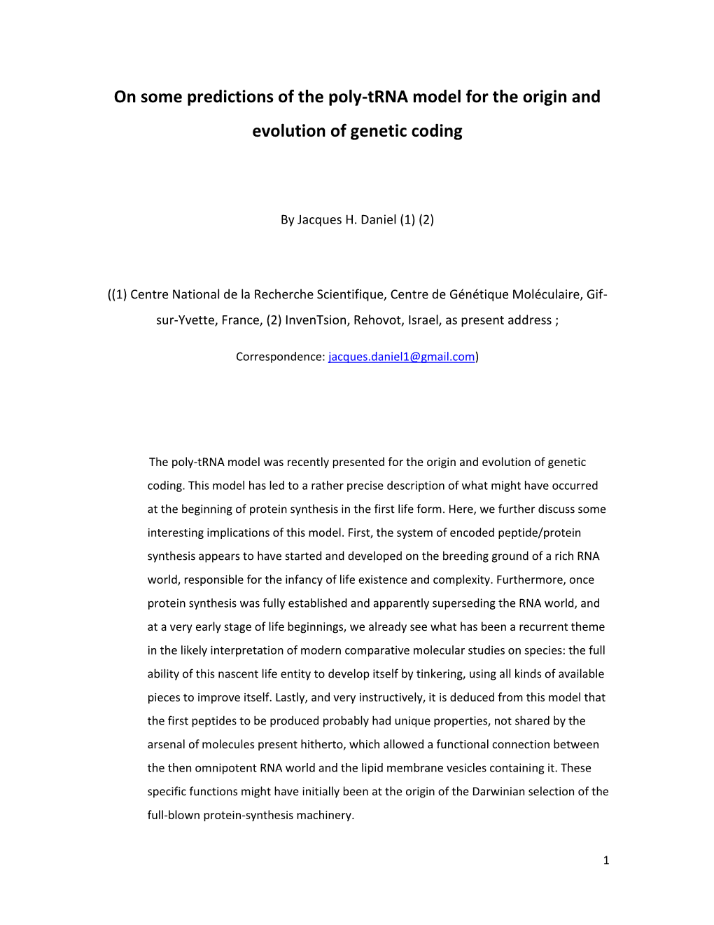 On Some Predictions of the Poly-Trna Model for the Origin and Evolution of Genetic Coding