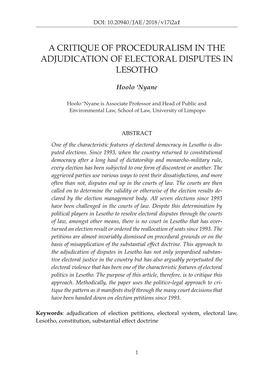 A Critique of Proceduralism in the Adjudication of Electoral Disputes in Lesotho