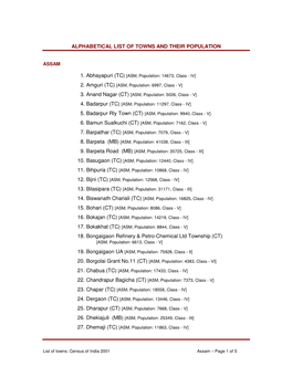 Alphabetical List of Towns and Their Population