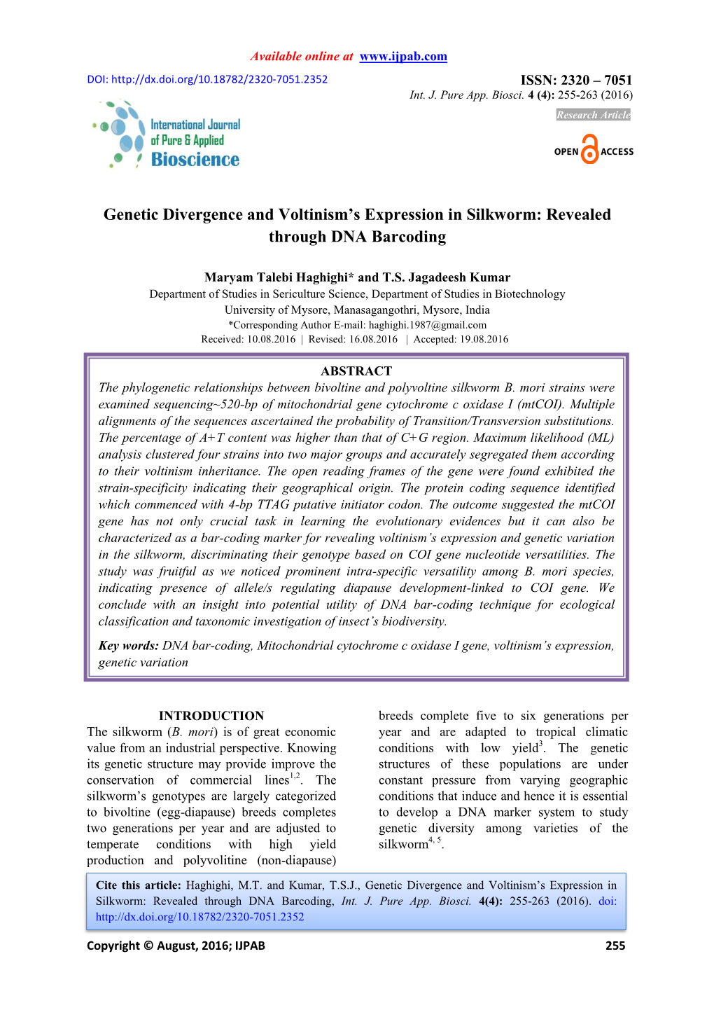 Genetic Divergence and Voltinism's Expression in Silkworm