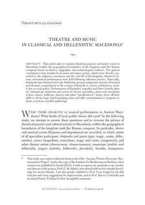 Theatre and Music in Classical and Hellenistic Macedonia*
