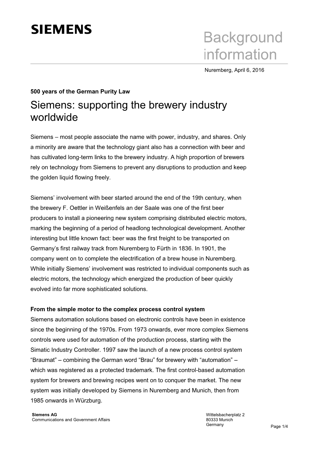 Siemens: Supporting the Brewery Industry Worldwide