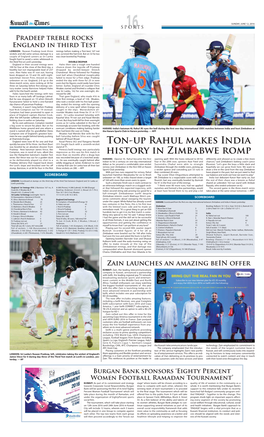 Ton-Up Rahul Makes India History in Zimbabwe Romp