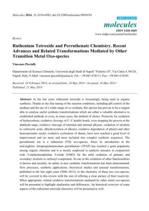 Ruthenium Tetroxide and Perruthenate Chemistry. Recent Advances and Related Transformations Mediated by Other Transition Metal Oxo-Species