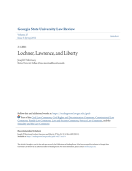 Lochner, Lawrence, and Liberty Joseph F