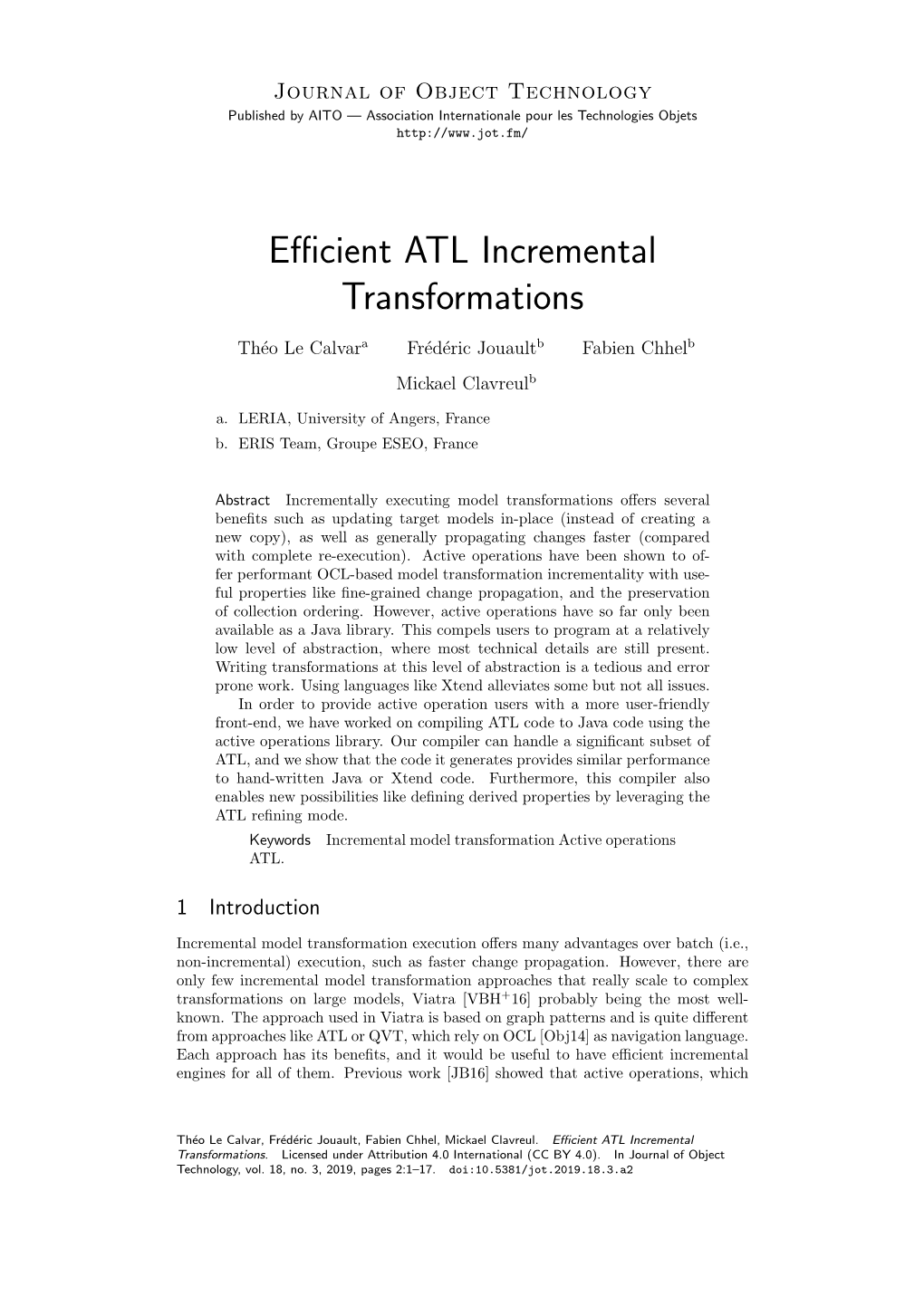 Efficient ATL Incremental Transformations