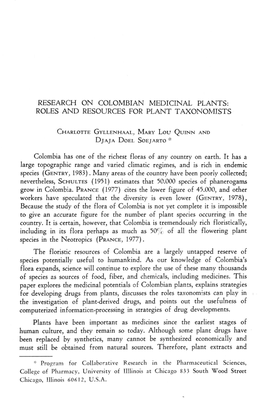 Research on Colombian Medicinal Plants: Roles and Resources for Plant Taxonomists