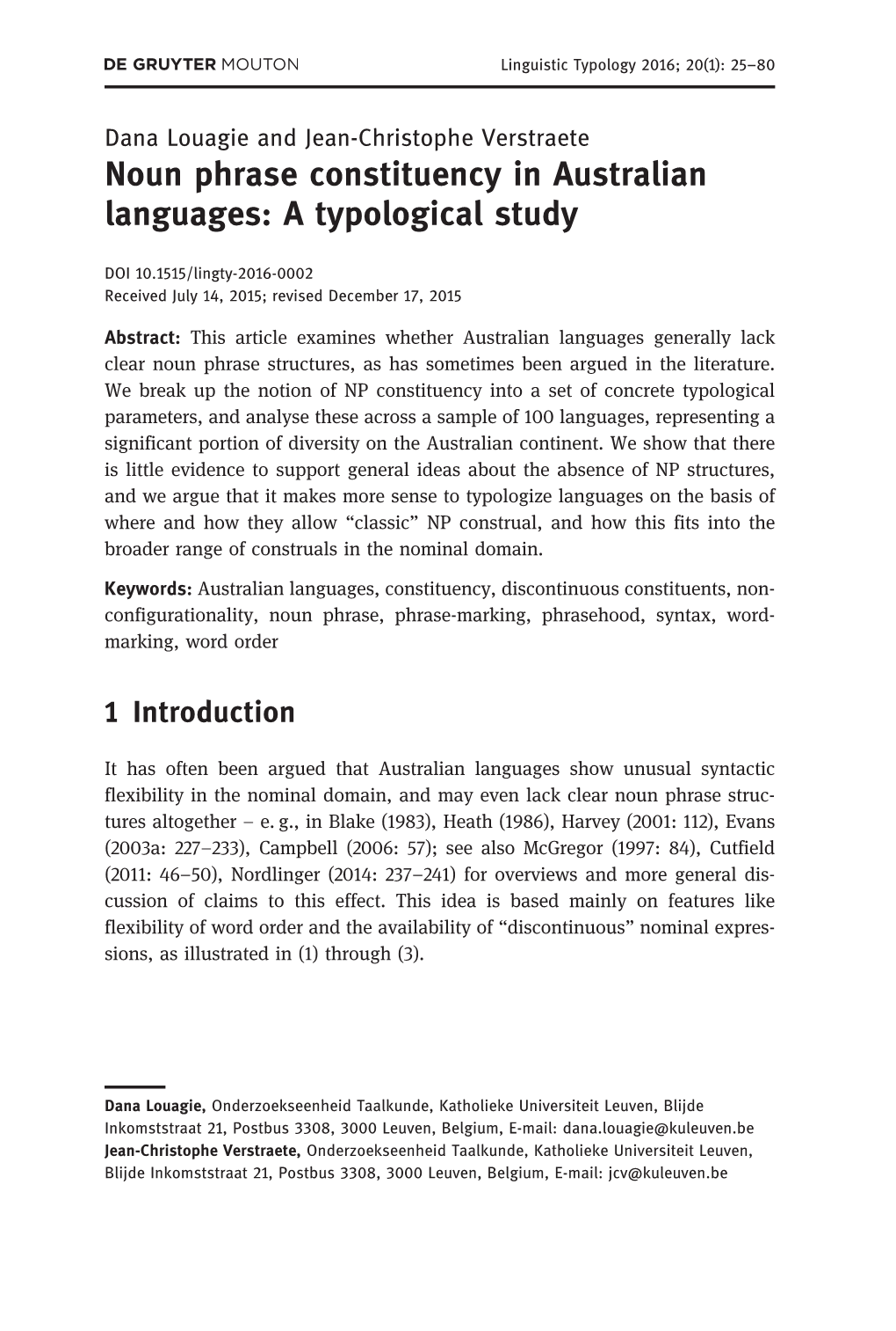 Noun Phrase Constituency in Australian Languages: a Typological Study