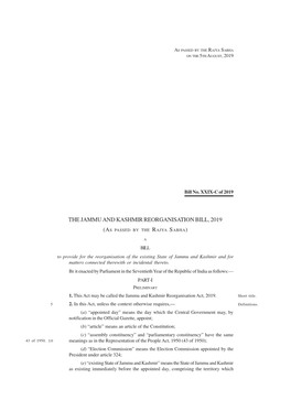The Jammu and Kashmir Reorganisation Bill, 2019