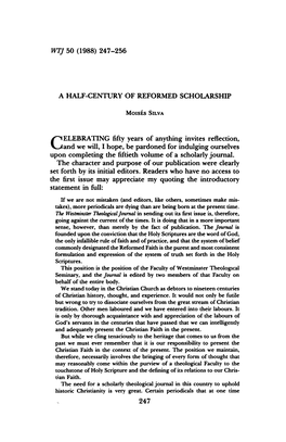 A Half Century of Reformed Scholarship