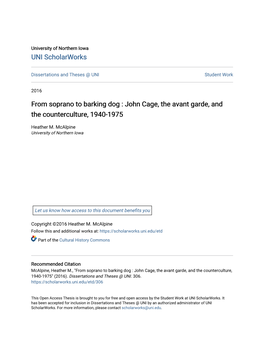 John Cage, the Avant Garde, and the Counterculture, 1940-1975