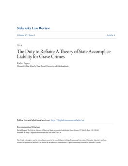 The Duty to Refrain: a Theory of State Accomplice Liability for Grave Crimes Rachel López Thomas R