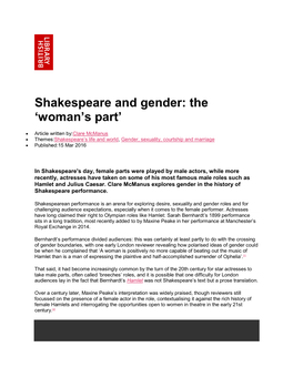 Shakespeare and Gender: the ‘Woman’S Part’
