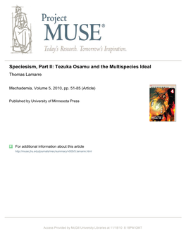 Speciesism, Part II: Tezuka Osamu and the Multispecies Ideal Thomas Lamarre