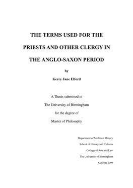 The Terms Used for the Priests and Other Clergy in the Anglo-Saxon