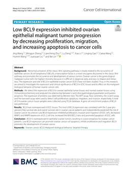 Low BCL9 Expression Inhibited Ovarian Epithelial Malignant Tumor