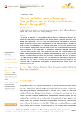 'We Are Not Exiles, We Are Messengers': George Riabov and His Collection of Russian Theatre Design (USA)