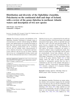 Distribution and Diversity of the Opheliidae (Annelida, Polychaeta) on the Continental Shelf and Slope of Iceland, with a Review