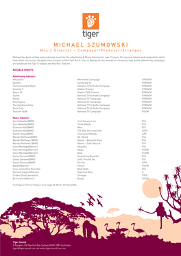 MICHAEL SZUMOWSKI Music Director – Composer/Producer/Arranger