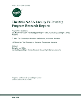 The 2003 NASA Faculty Fellowship Program Research Reports