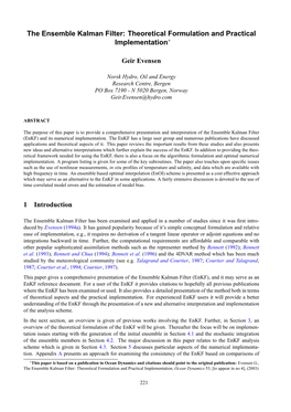 The Ensemble Kalman Filter: Theoretical Formulation and Practical Implementation∗